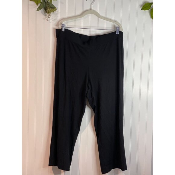 Eileen Fisher Womens Black Viscose-Spandex Pull-On Wide Leg Pants XL - Picture 1 of 11